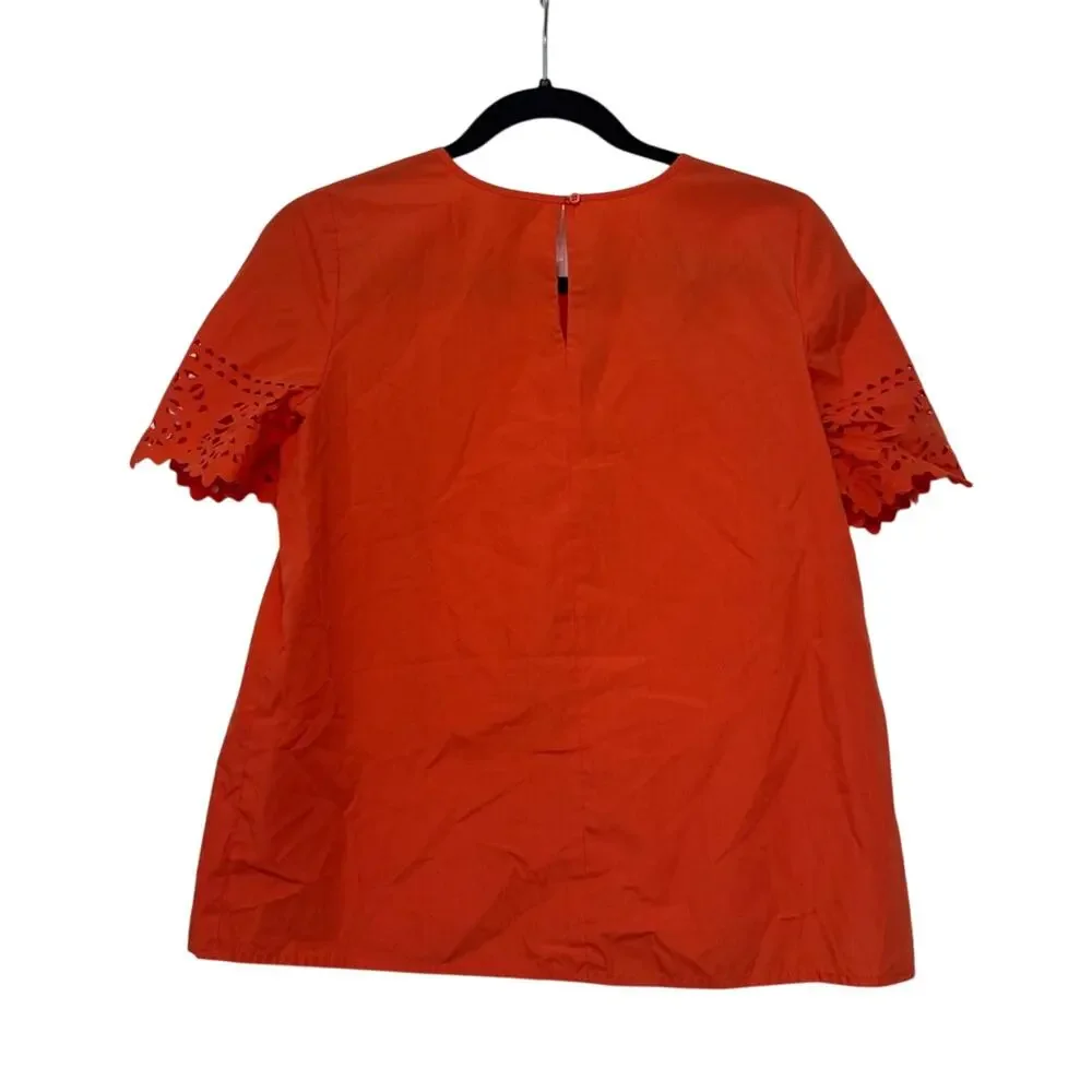 J.Crew‎ Blouse Women's XXS Top Orange Eyelet Flutter Sleeve Summer Cotton Blend